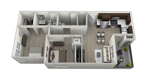 Floor plan for 2 beds, 2 baths, 963 sqft